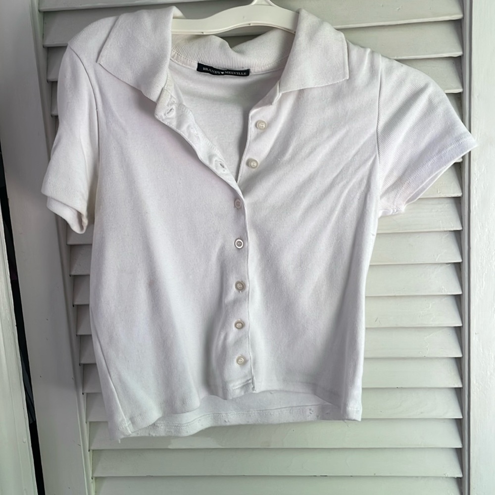 Brandy Melville white cropped collared shirt